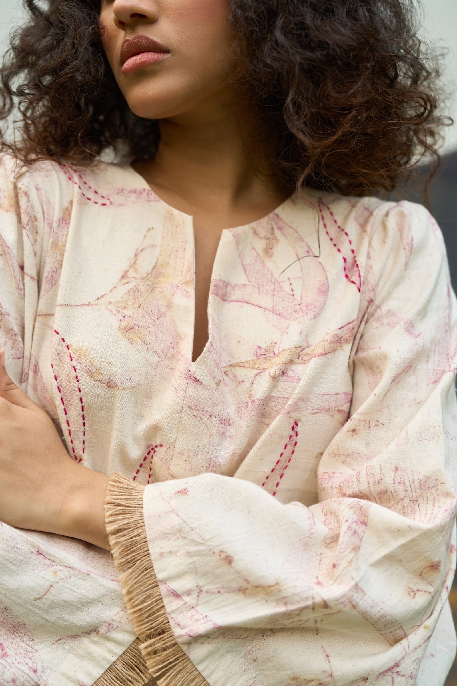 Pink foliage kurta and straight trousers set from Alternative, featuring a vibrant floral design and comfortable traditional style.