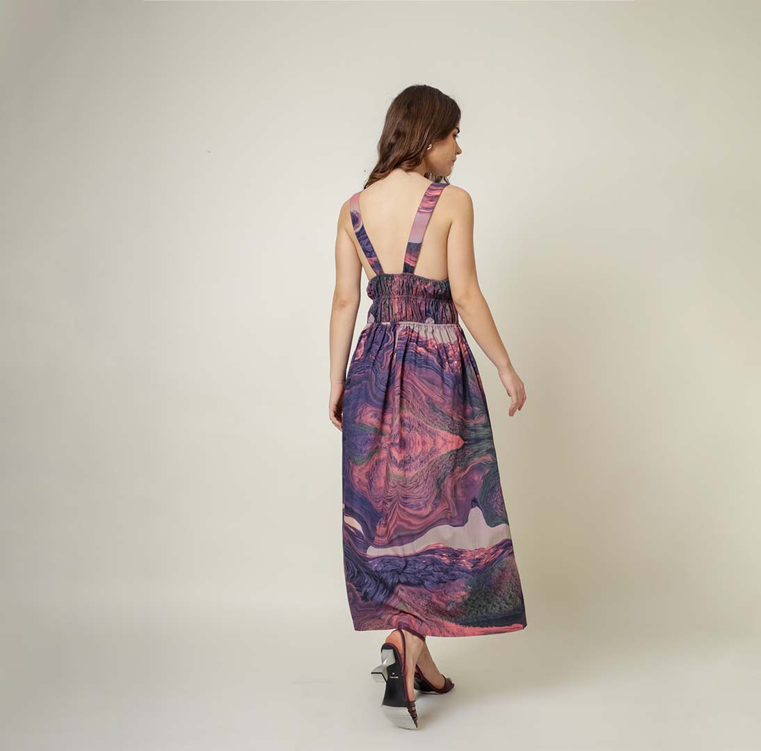 Doodlage August printed dress with floral pattern, short sleeves, and knee-length, showcasing casual, stylish women's apparel.