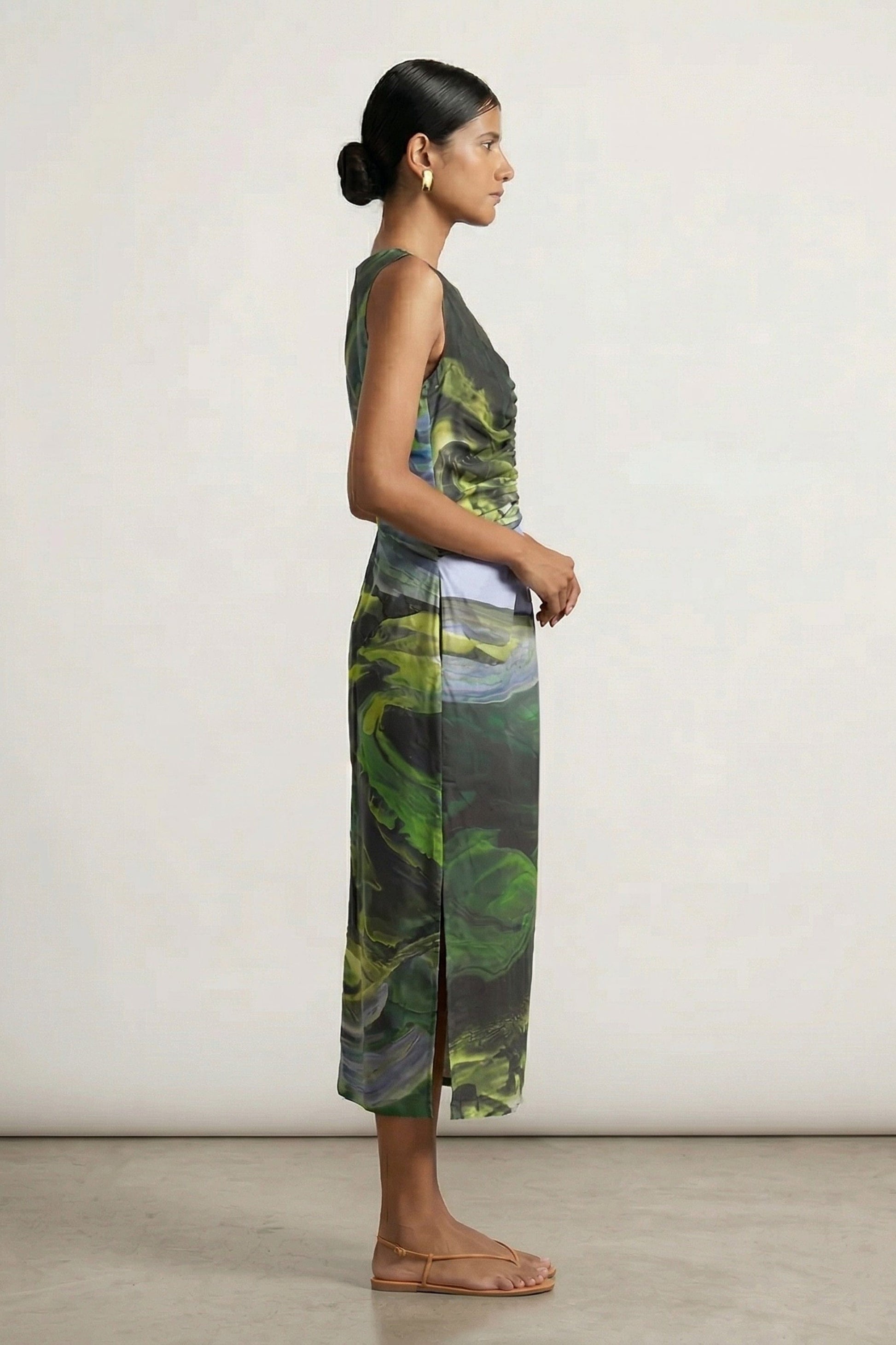 Doodlage Sarah printed dress with vibrant floral pattern, short sleeves, and knee-length design displayed on a hanger.